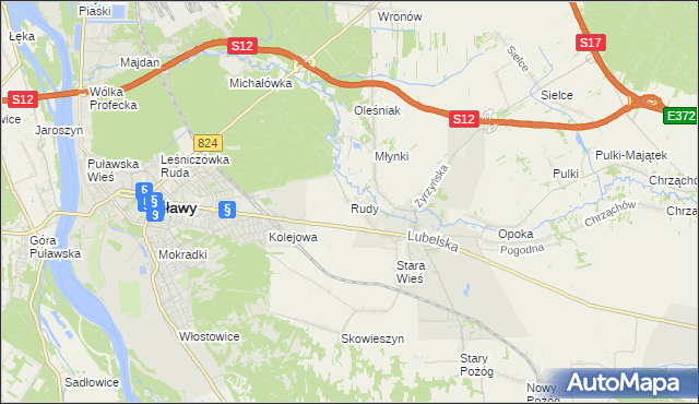 mapa Rudy gmina Końskowola, Rudy gmina Końskowola na mapie Targeo