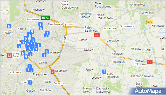 mapa Sadków gmina Jedlnia-Letnisko, Sadków gmina Jedlnia-Letnisko na mapie Targeo