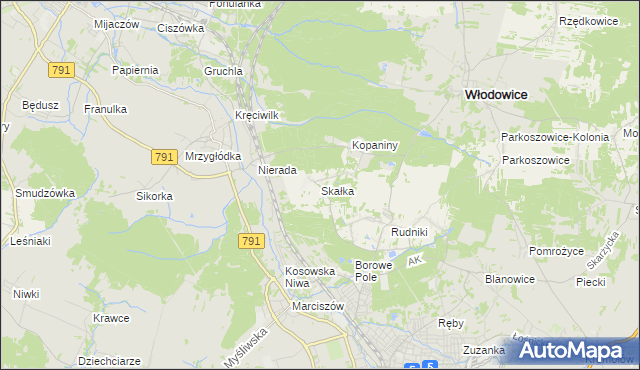 mapa Skałka gmina Włodowice, Skałka gmina Włodowice na mapie Targeo