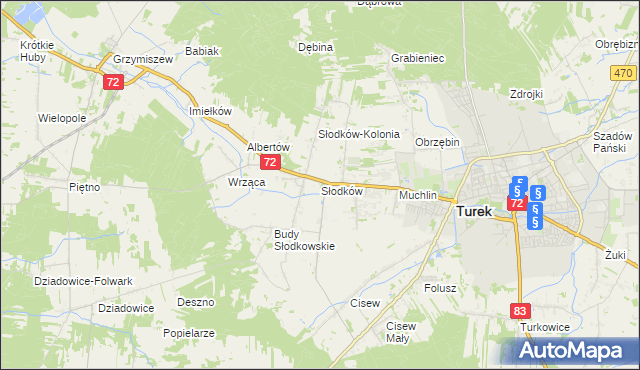 mapa Słodków gmina Turek, Słodków gmina Turek na mapie Targeo