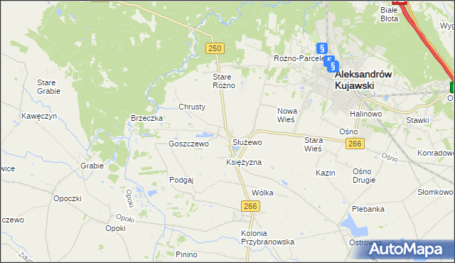 mapa Służewo gmina Aleksandrów Kujawski, Służewo gmina Aleksandrów Kujawski na mapie Targeo