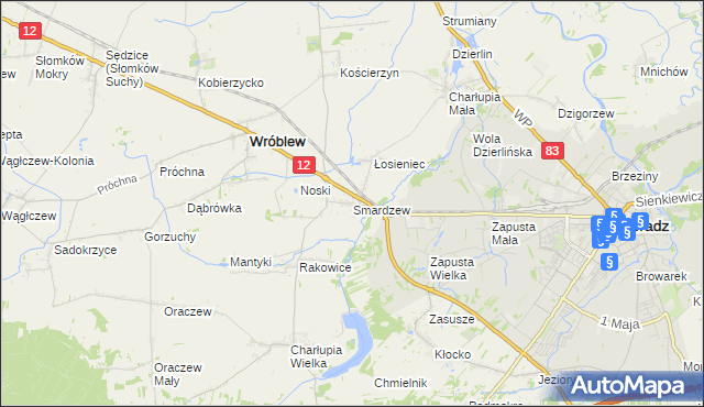 mapa Smardzew gmina Wróblew, Smardzew gmina Wróblew na mapie Targeo