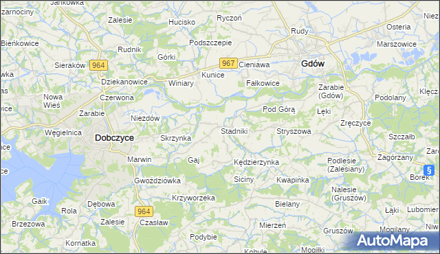 mapa Stadniki gmina Dobczyce, Stadniki gmina Dobczyce na mapie Targeo