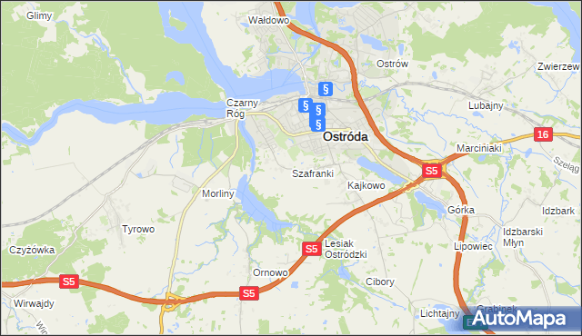 mapa Szafranki gmina Ostróda, Szafranki gmina Ostróda na mapie Targeo