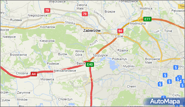 mapa Szczyglice gmina Zabierzów, Szczyglice gmina Zabierzów na mapie Targeo