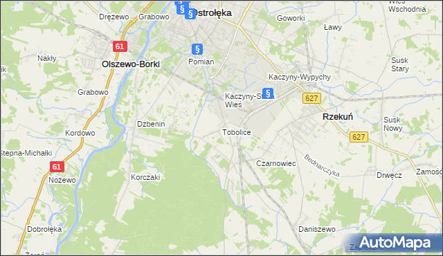 mapa Tobolice gmina Rzekuń, Tobolice gmina Rzekuń na mapie Targeo