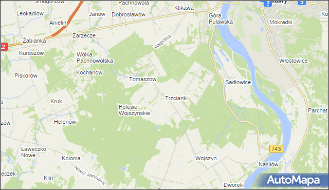 mapa Trzcianki gmina Janowiec, Trzcianki gmina Janowiec na mapie Targeo