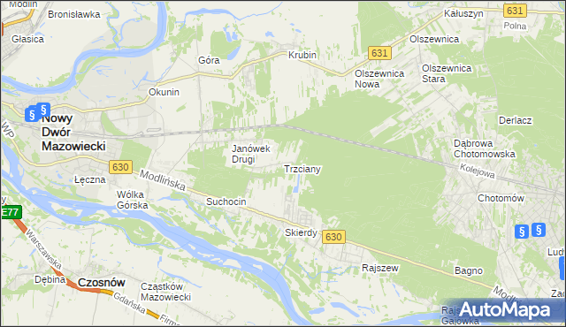 mapa Trzciany gmina Jabłonna, Trzciany gmina Jabłonna na mapie Targeo