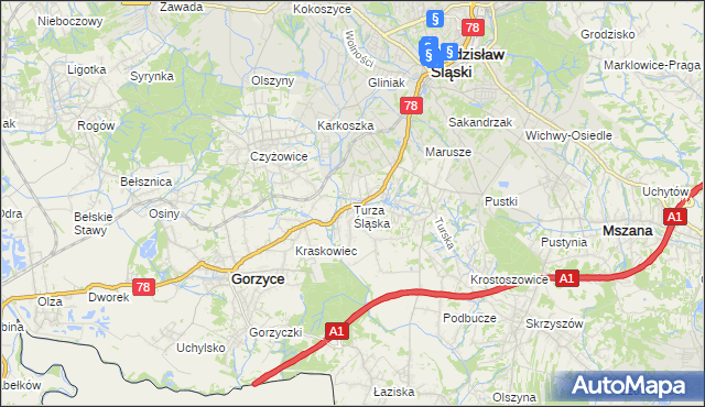 mapa Turza Śląska, Turza Śląska na mapie Targeo