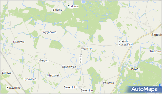 mapa Warnino gmina Biesiekierz, Warnino gmina Biesiekierz na mapie Targeo