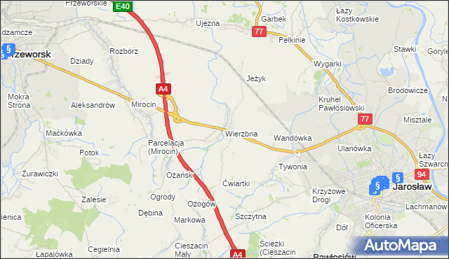 mapa Wierzbna gmina Pawłosiów, Wierzbna gmina Pawłosiów na mapie Targeo
