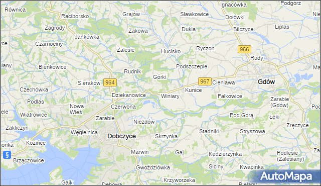 mapa Winiary gmina Gdów, Winiary gmina Gdów na mapie Targeo