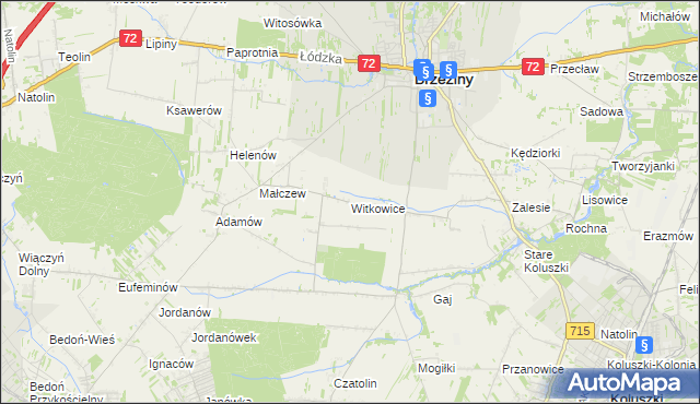 mapa Witkowice gmina Brzeziny, Witkowice gmina Brzeziny na mapie Targeo