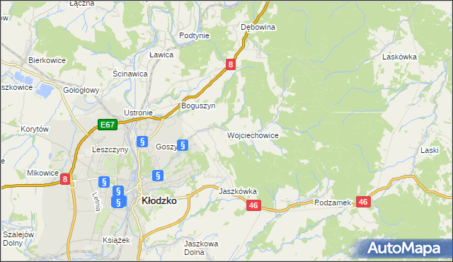 mapa Wojciechowice gmina Kłodzko, Wojciechowice gmina Kłodzko na mapie Targeo