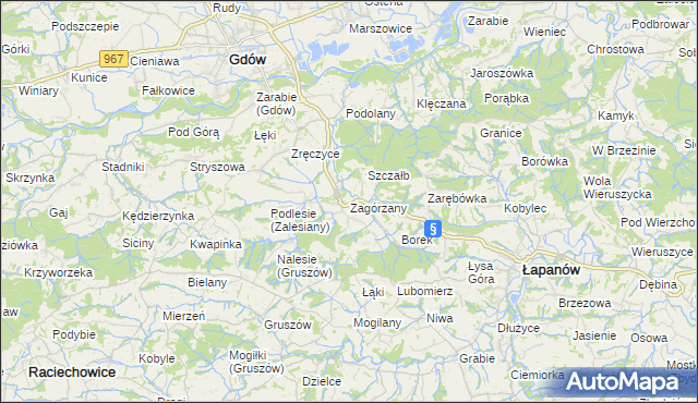 mapa Zagórzany gmina Gdów, Zagórzany gmina Gdów na mapie Targeo