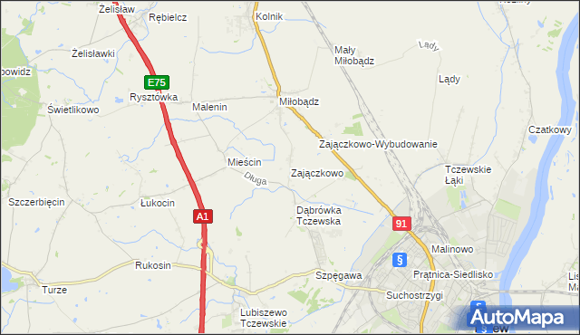 mapa Zajączkowo gmina Tczew, Zajączkowo gmina Tczew na mapie Targeo