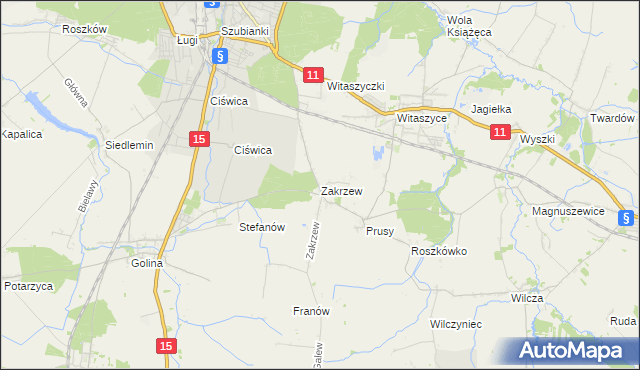 mapa Zakrzew gmina Jarocin, Zakrzew gmina Jarocin na mapie Targeo