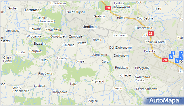 mapa Żarnowiec gmina Jedlicze, Żarnowiec gmina Jedlicze na mapie Targeo