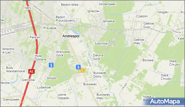 mapa Zielona Góra gmina Koluszki, Zielona Góra gmina Koluszki na mapie Targeo