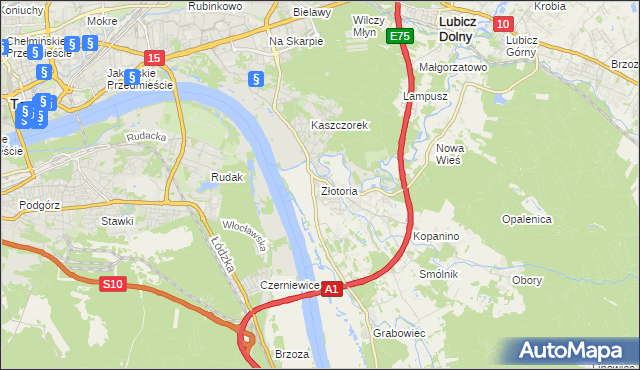 mapa Złotoria gmina Lubicz, Złotoria gmina Lubicz na mapie Targeo