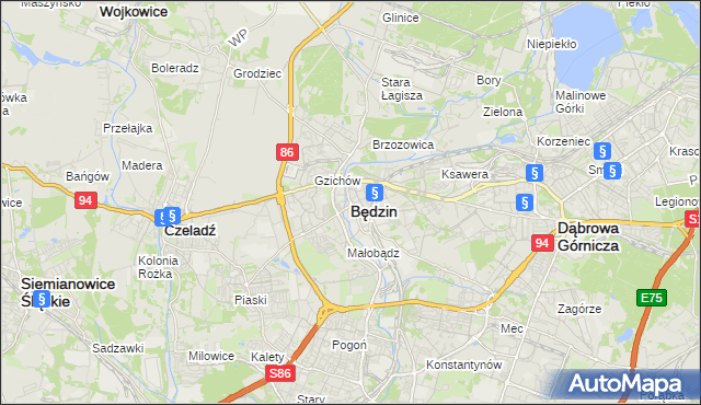 mapa Będzin, Będzin na mapie Targeo