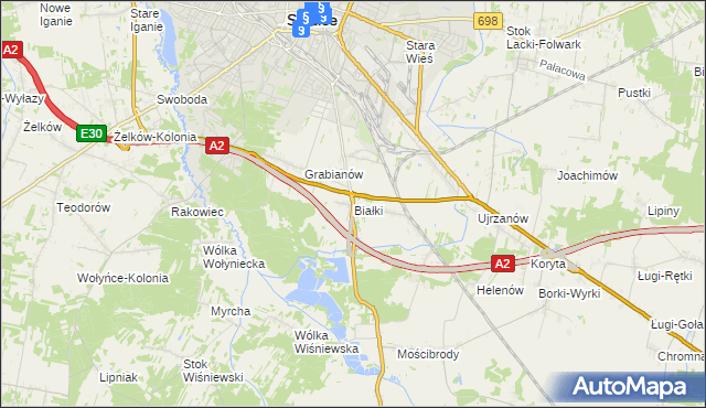 mapa Białki gmina Siedlce, Białki gmina Siedlce na mapie Targeo