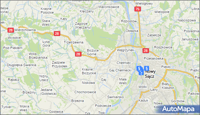 mapa Biczyce Dolne, Biczyce Dolne na mapie Targeo
