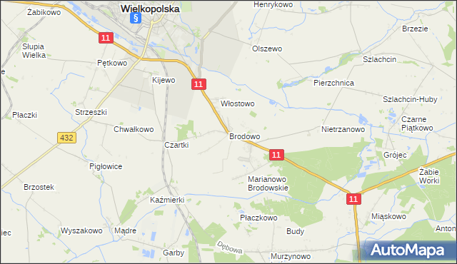 mapa Brodowo gmina Środa Wielkopolska, Brodowo gmina Środa Wielkopolska na mapie Targeo