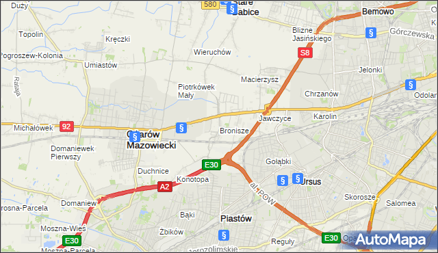 mapa Bronisze gmina Ożarów Mazowiecki, Bronisze gmina Ożarów Mazowiecki na mapie Targeo