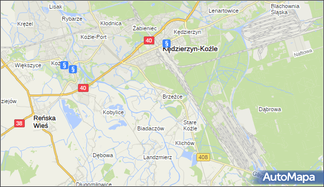 mapa Brzeźce gmina Bierawa, Brzeźce gmina Bierawa na mapie Targeo