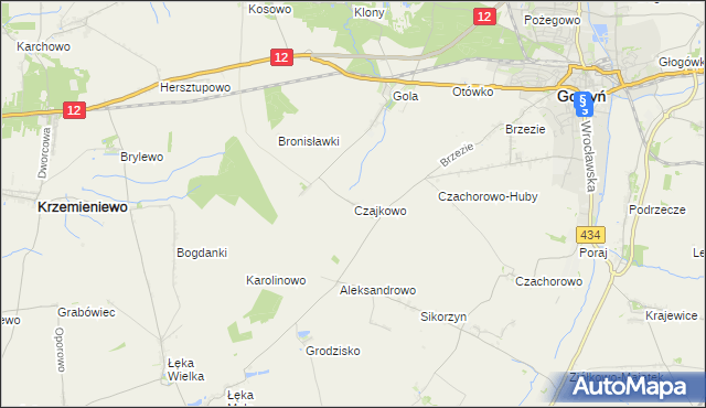 mapa Czajkowo gmina Gostyń, Czajkowo gmina Gostyń na mapie Targeo