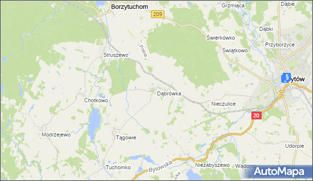 mapa Dąbrówka gmina Borzytuchom, Dąbrówka gmina Borzytuchom na mapie Targeo