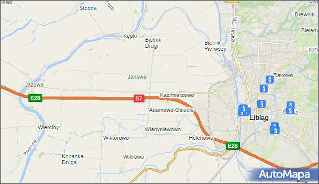 mapa Kazimierzowo gmina Elbląg, Kazimierzowo gmina Elbląg na mapie Targeo