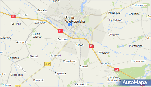 mapa Kijewo gmina Środa Wielkopolska, Kijewo gmina Środa Wielkopolska na mapie Targeo