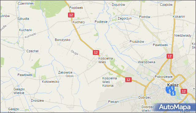 mapa Kościelna Wieś gmina Gołuchów, Kościelna Wieś gmina Gołuchów na mapie Targeo