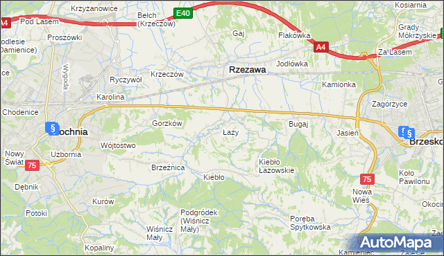 mapa Łazy gmina Rzezawa, Łazy gmina Rzezawa na mapie Targeo