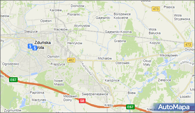mapa Michałów gmina Zduńska Wola, Michałów gmina Zduńska Wola na mapie Targeo