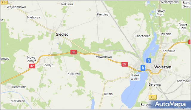 mapa Powodowo gmina Wolsztyn, Powodowo gmina Wolsztyn na mapie Targeo