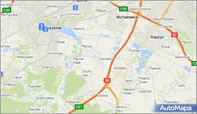mapa Sokołów gmina Michałowice, Sokołów gmina Michałowice na mapie Targeo