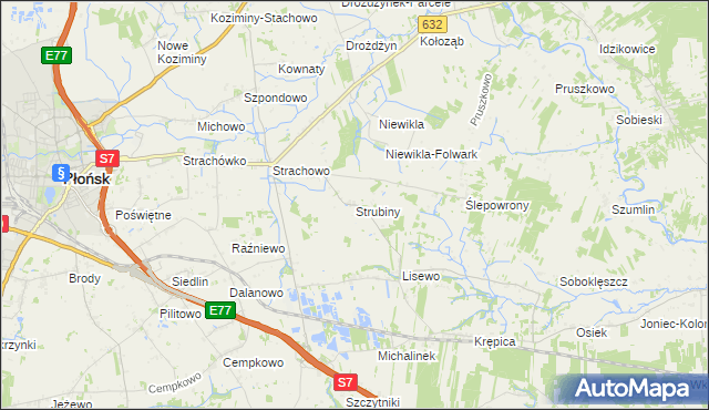 mapa Strubiny gmina Płońsk, Strubiny gmina Płońsk na mapie Targeo