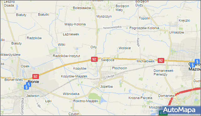 mapa Święcice gmina Ożarów Mazowiecki, Święcice gmina Ożarów Mazowiecki na mapie Targeo