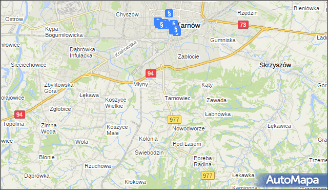 mapa Tarnowiec gmina Tarnów, Tarnowiec gmina Tarnów na mapie Targeo