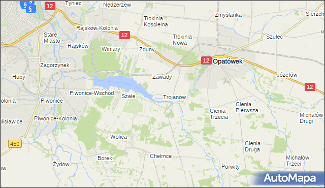 mapa Trojanów gmina Opatówek, Trojanów gmina Opatówek na mapie Targeo