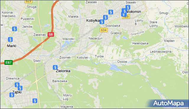 mapa Turów gmina Wołomin, Turów gmina Wołomin na mapie Targeo