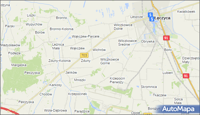 mapa Wilczkowice Górne gmina Łęczyca, Wilczkowice Górne gmina Łęczyca na mapie Targeo