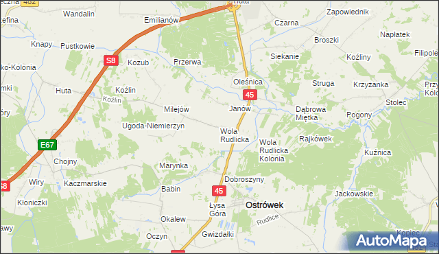 mapa Wola Rudlicka, Wola Rudlicka na mapie Targeo