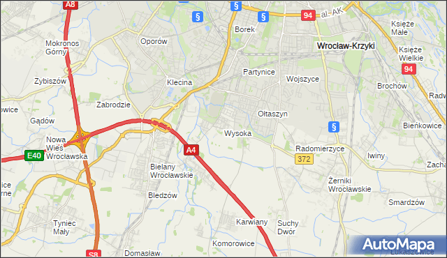 mapa Wysoka gmina Kobierzyce, Wysoka gmina Kobierzyce na mapie Targeo