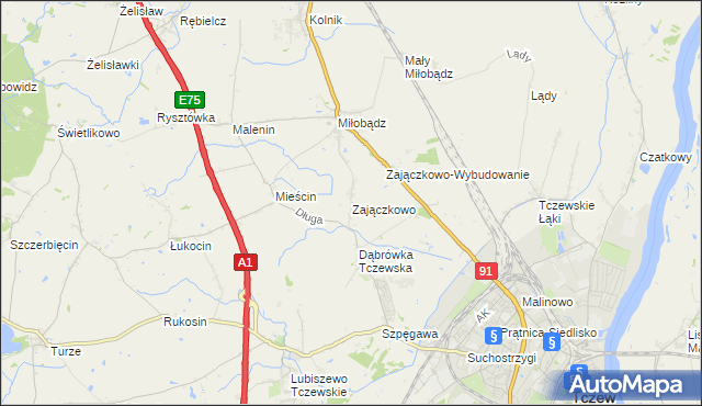 mapa Zajączkowo gmina Tczew, Zajączkowo gmina Tczew na mapie Targeo