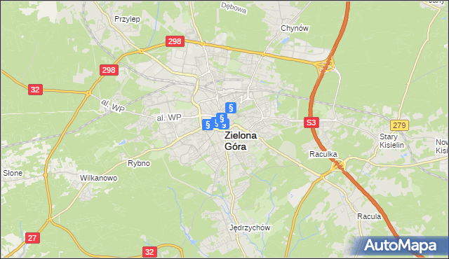 mapa Zielona Góra, Zielona Góra na mapie Targeo
