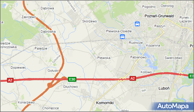 mapa Plewiska gmina Komorniki, Plewiska gmina Komorniki na mapie Targeo